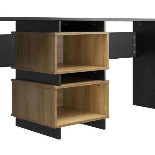 2 Way Desk with Spacious Design -  Black Oak