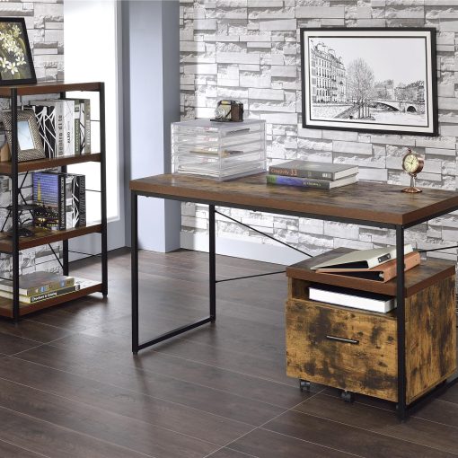 Industrial Bookshelf with 4 Shelves and metal legs - Weathered Oak