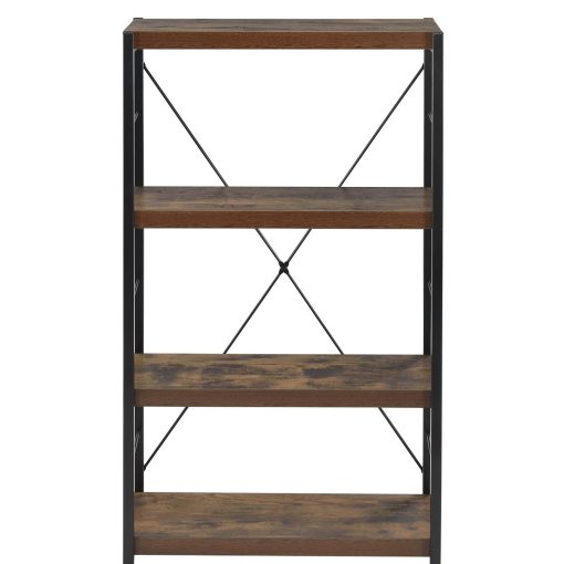 Bob Industrial Bookshelf with 4 Shelves and X Back Stretcher - Weathered Oak